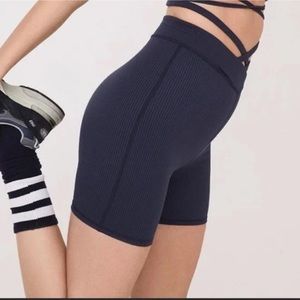 For Love and Lemons Chloe Blue Ribbed Waist Wrap Biker Shorts